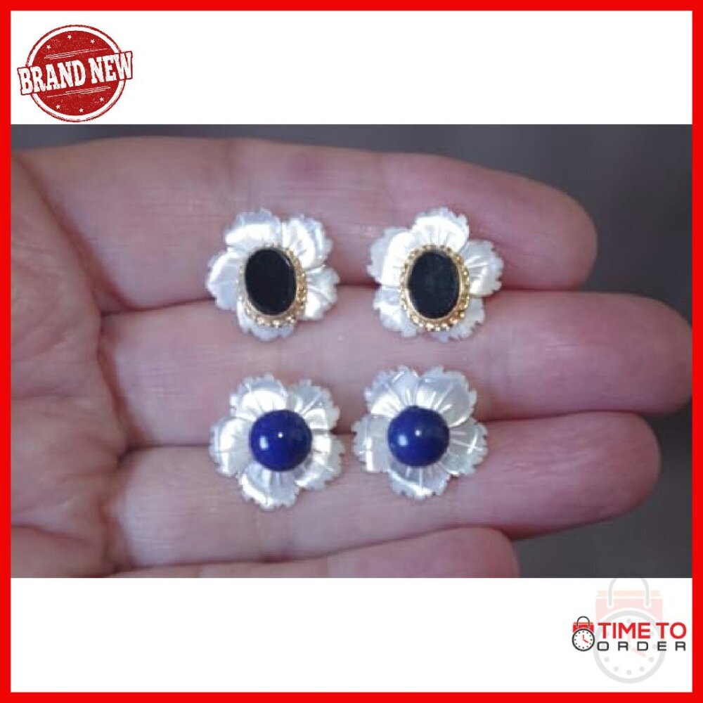 14mm Mother of Pearl Flower Stud Jackets, Handmade Jewelry Enhancers - Picture 4 of 8